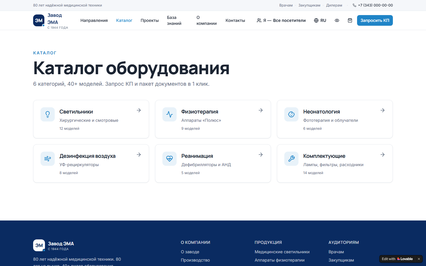 Каталог нового сайта ЭМА